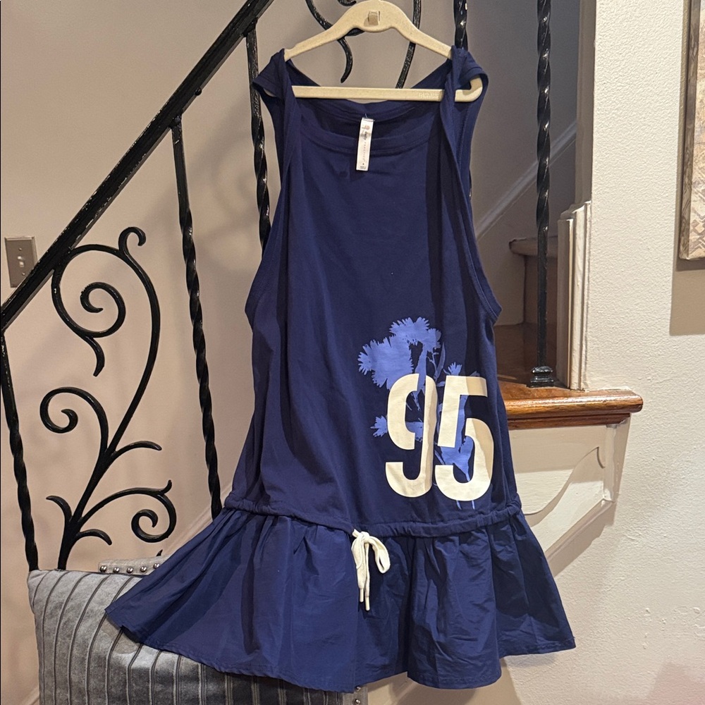 DAILY PRACTICE LANE LINE GRAPHIC MINI DRESS IN BLUE